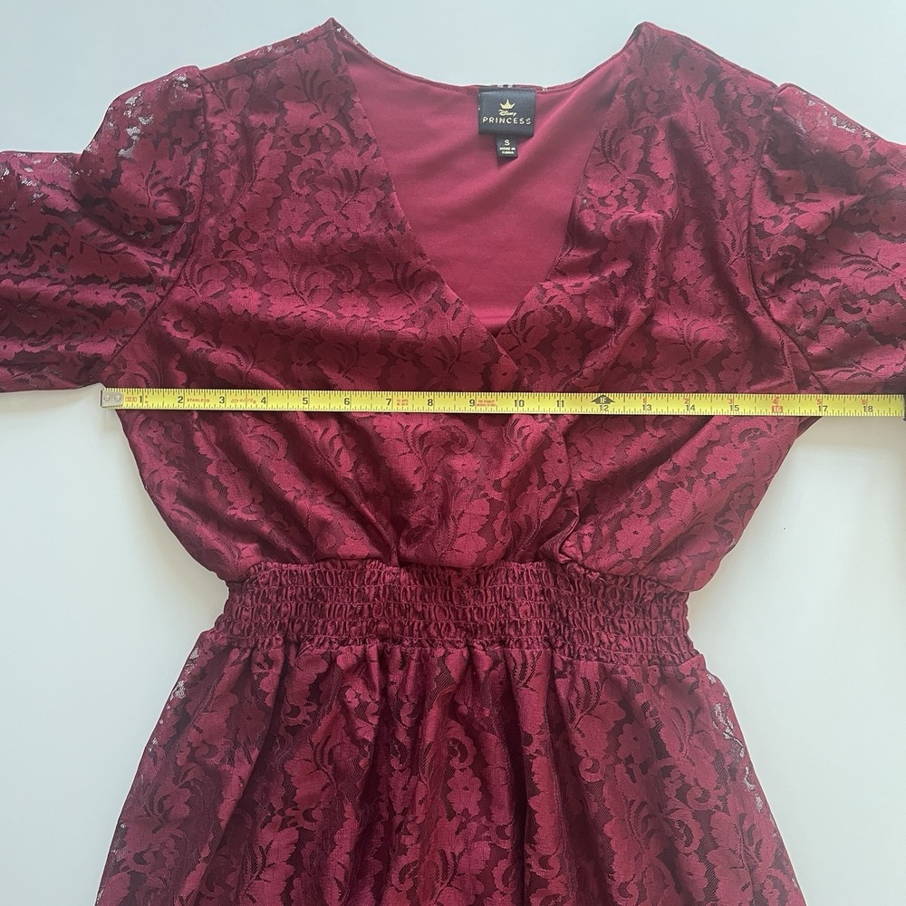 Disney Princess Women's Size S Burgundy Lace Wrap Dress‎ V-Neck Long Sleeve - Picture 8 of 9